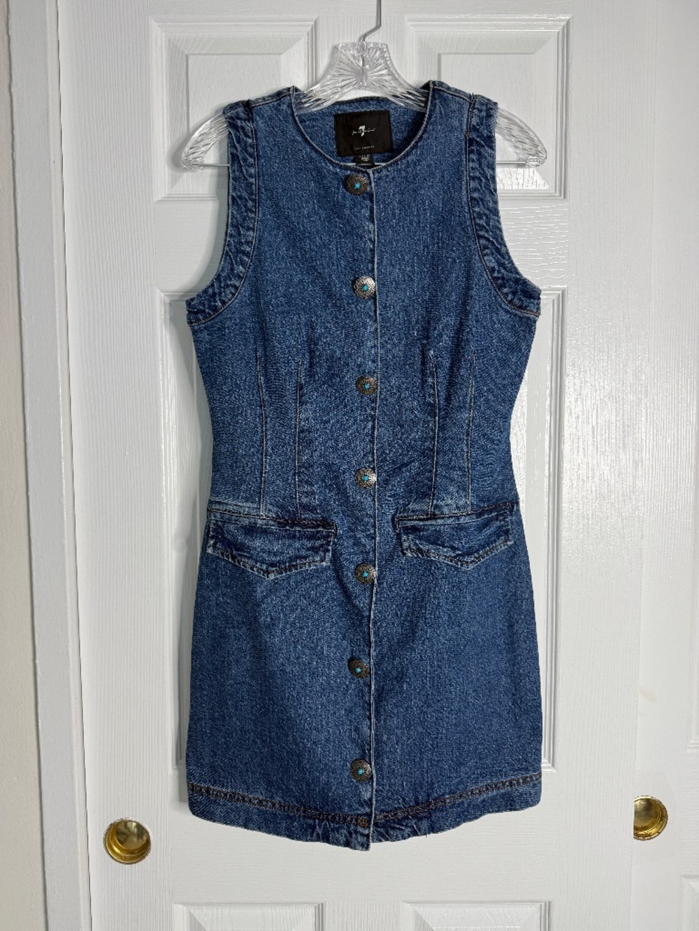 7 For All Mankind Denim Dress NWT Western Button Front Sleeveless Size 8 - Picture 2 of 7